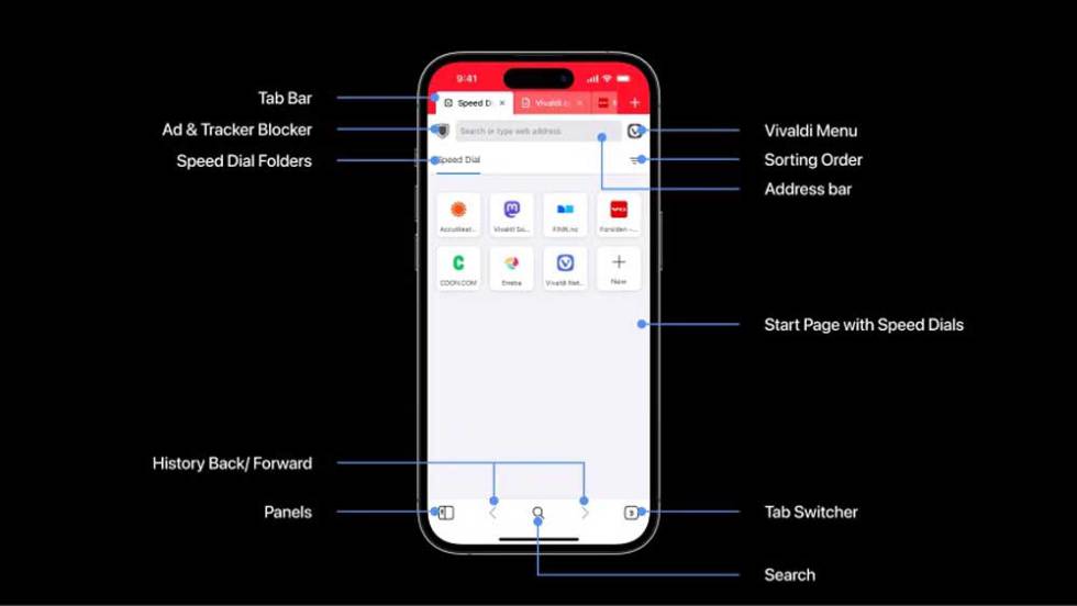 Apartados de Vivaldi para iOS