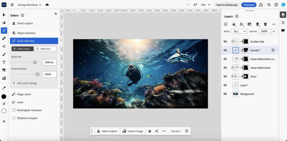 Interfaz de Photoshop Web