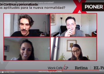 Jaime García Cantero, director de Contenidos del Foro Retina; Ibrahim Jabary, CEO de Gamelearn; Azahara Palomero, fundadora y CEO de Looking For Talent.rn rn rn Mariana Costa, cofundadora y CEO de Laboratoria.