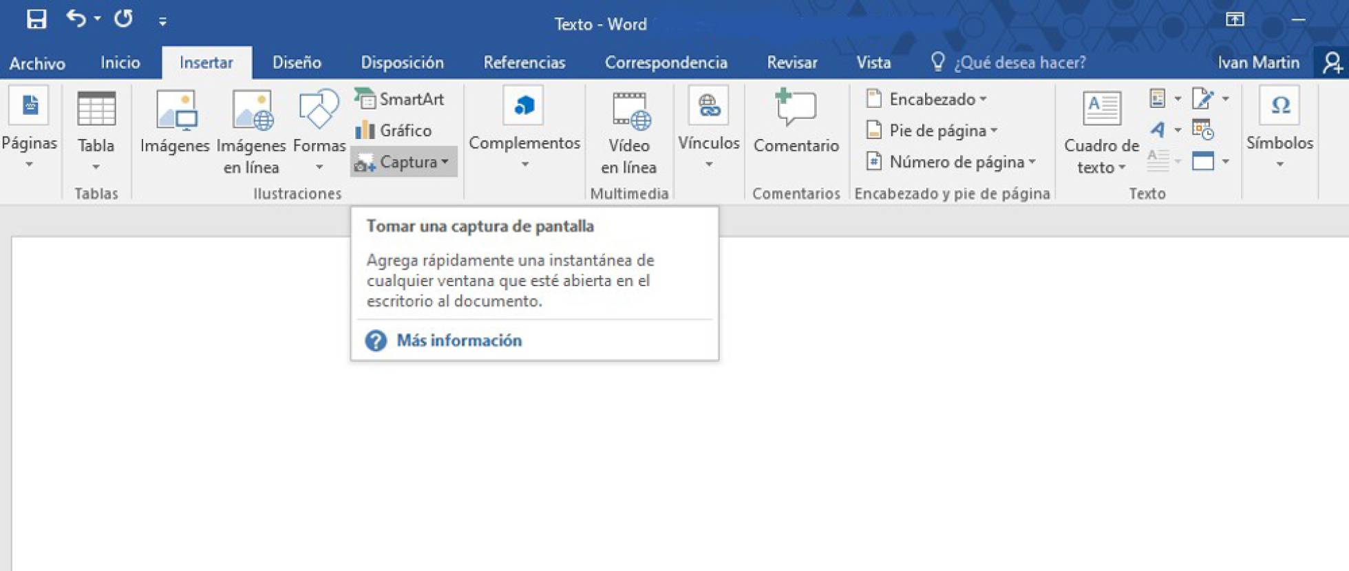 Word incluye una herramienta de captura de pantalla, así puedes