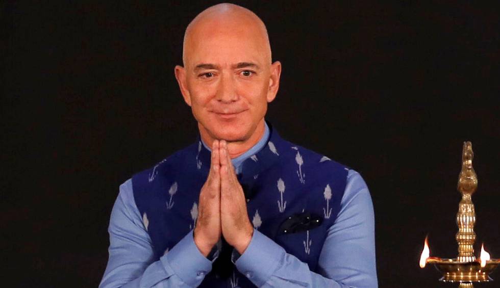 Jeff Bezos, fundador de Amazon, durante un evento en Nueva Delhi esta semana.