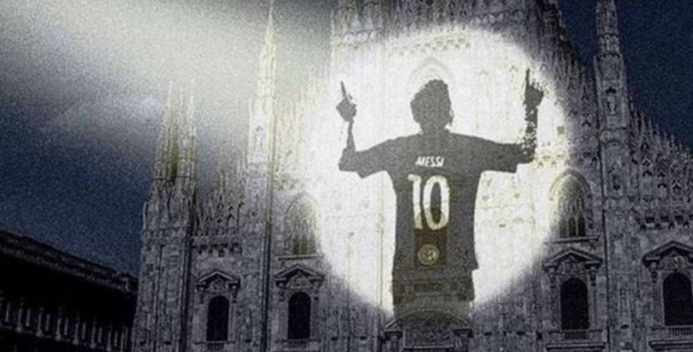 Silueta de Messi proyectada sobre el Duomo de Milán.