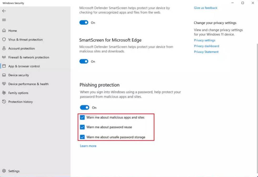 New phishing options in Windows 11