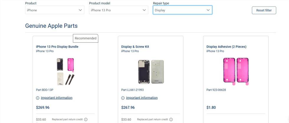 Apple repair service interface