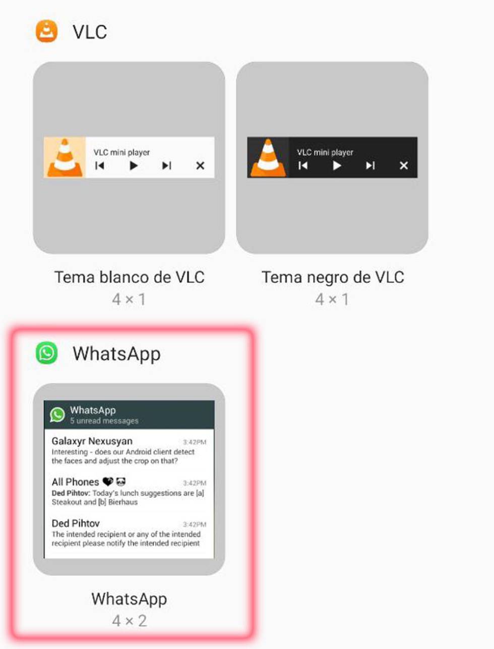 WhatsApp application widget