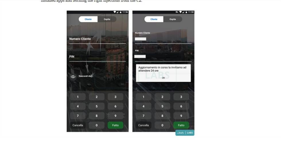 BRATA simulating an Italian bank's access website