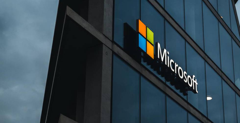 Microsoft logo in a building