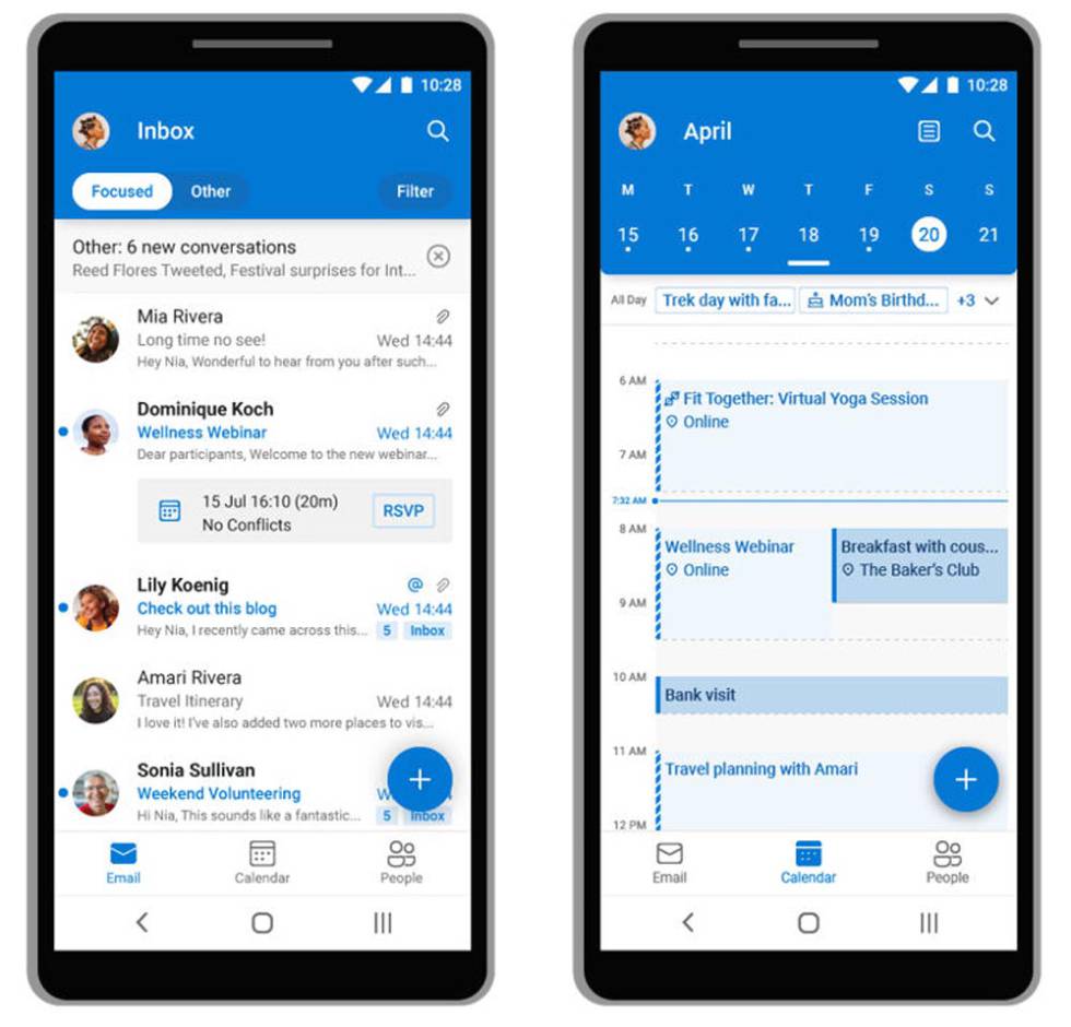 Android Outlook Lite application interface