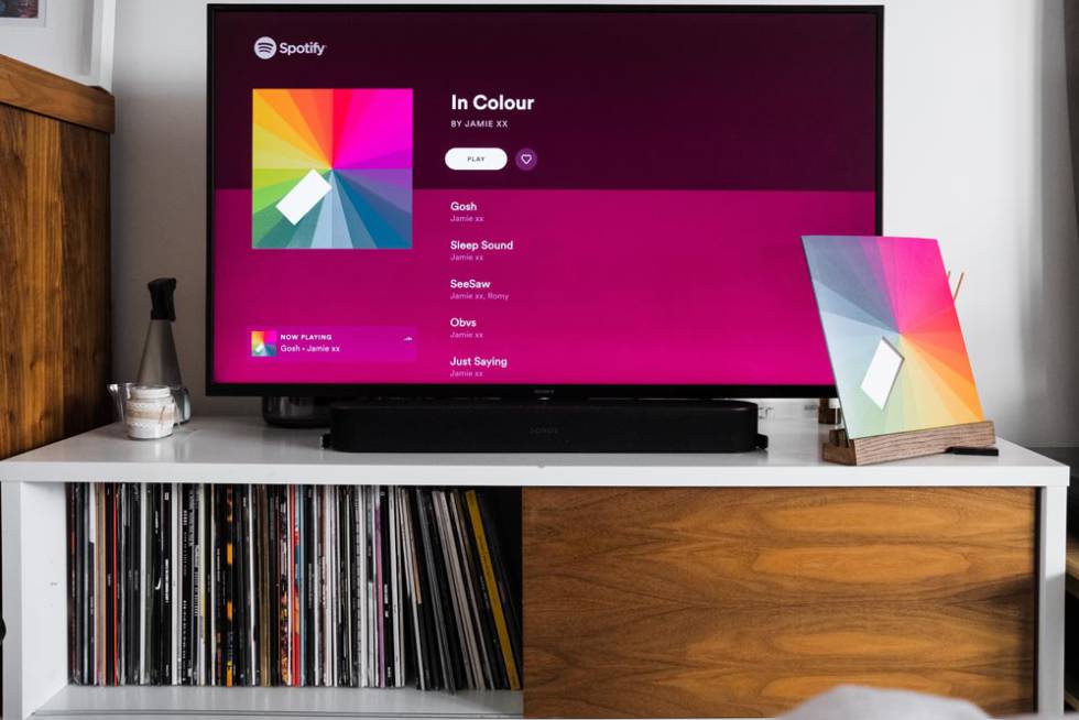 Smart TV with Android TV running Spotify