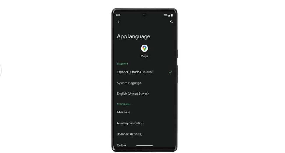Language selection in an application on Android 13