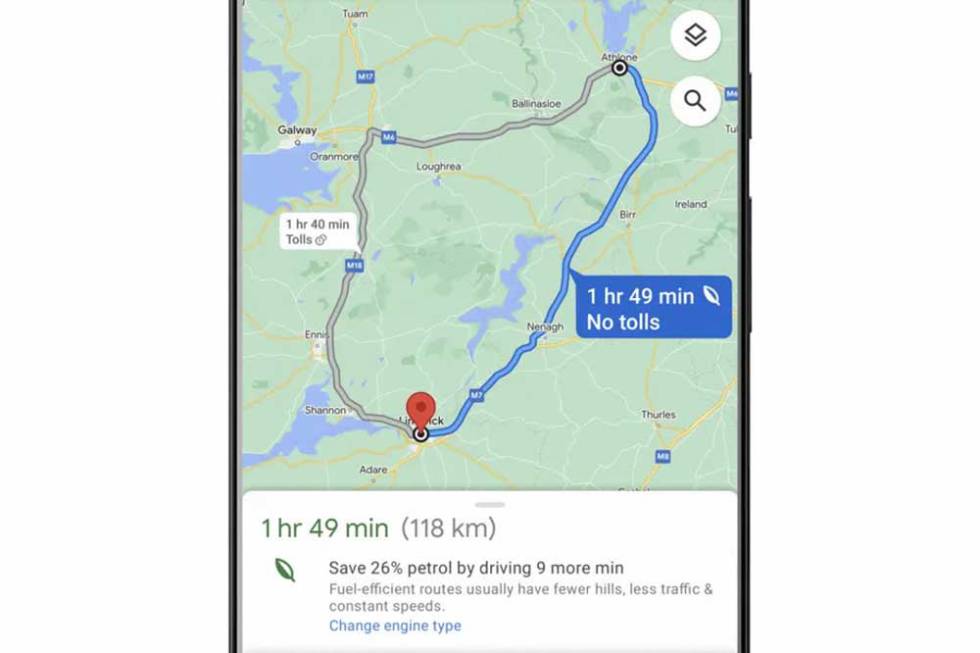 Fuel savings in the Google Maps app
