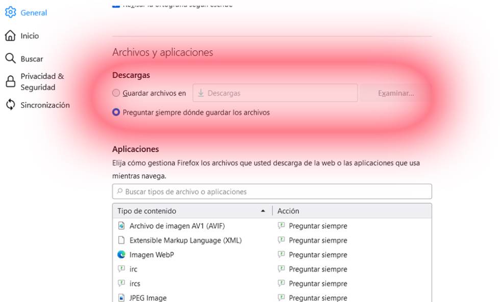 Change download folder in Firefox
