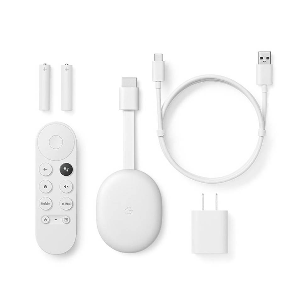 Contents of Chromecast player box with Google TV