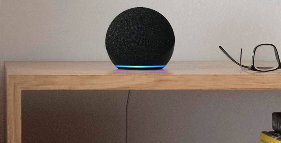 Amazon Echo speaker on a desk