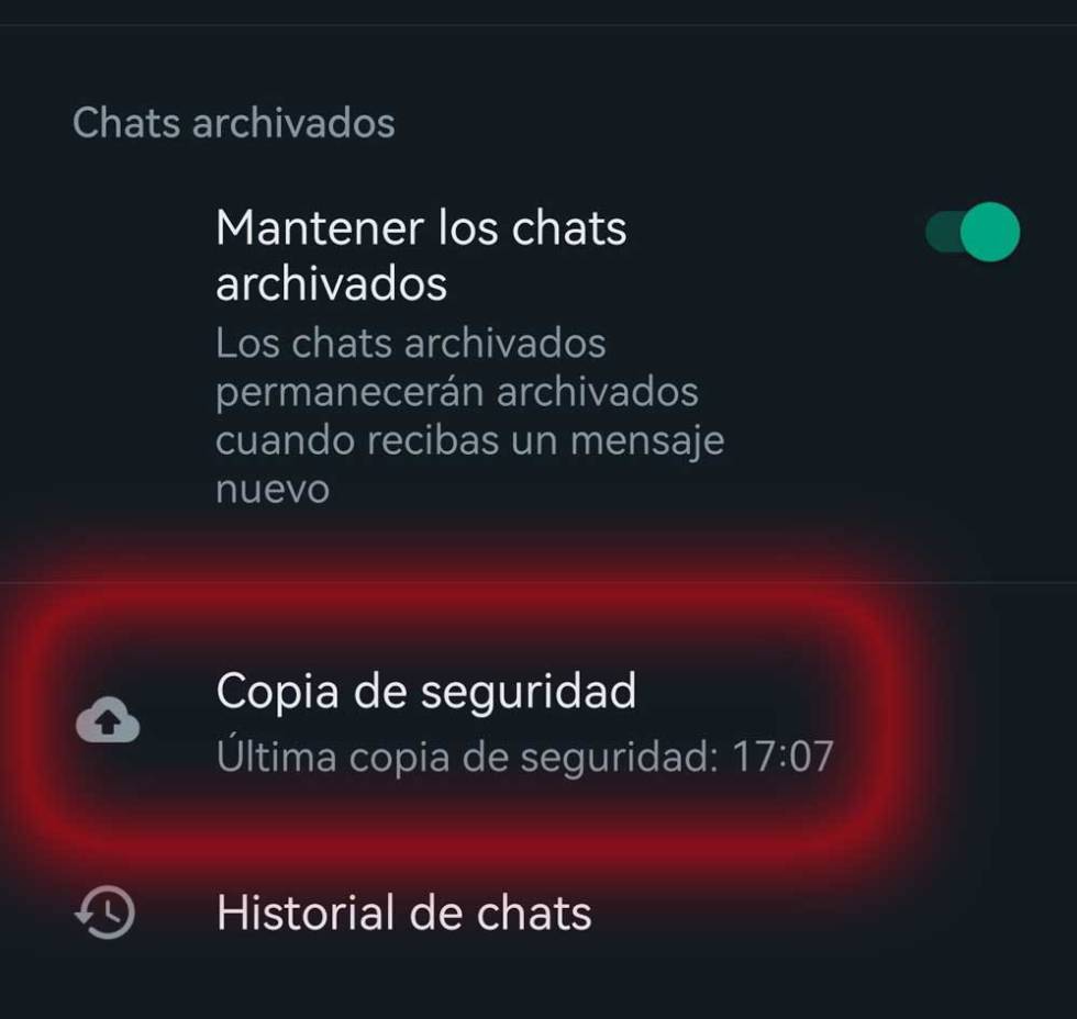 Backup section in WhatsApp