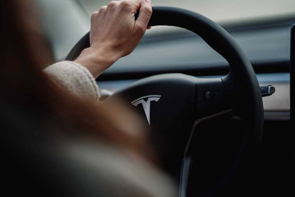 Steering wheel of Tesla car