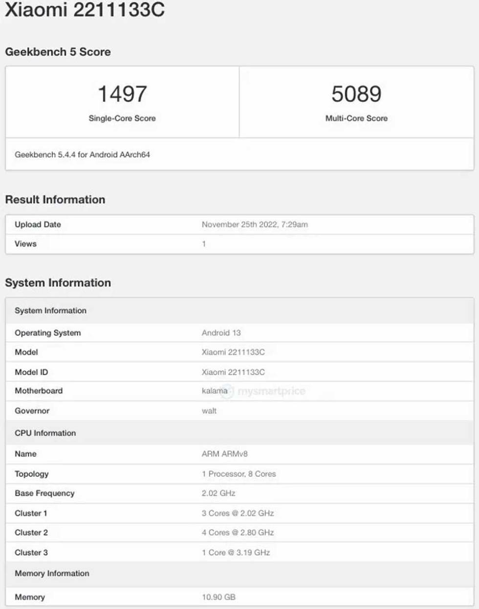 Xiaomi 13 Geekbench Results