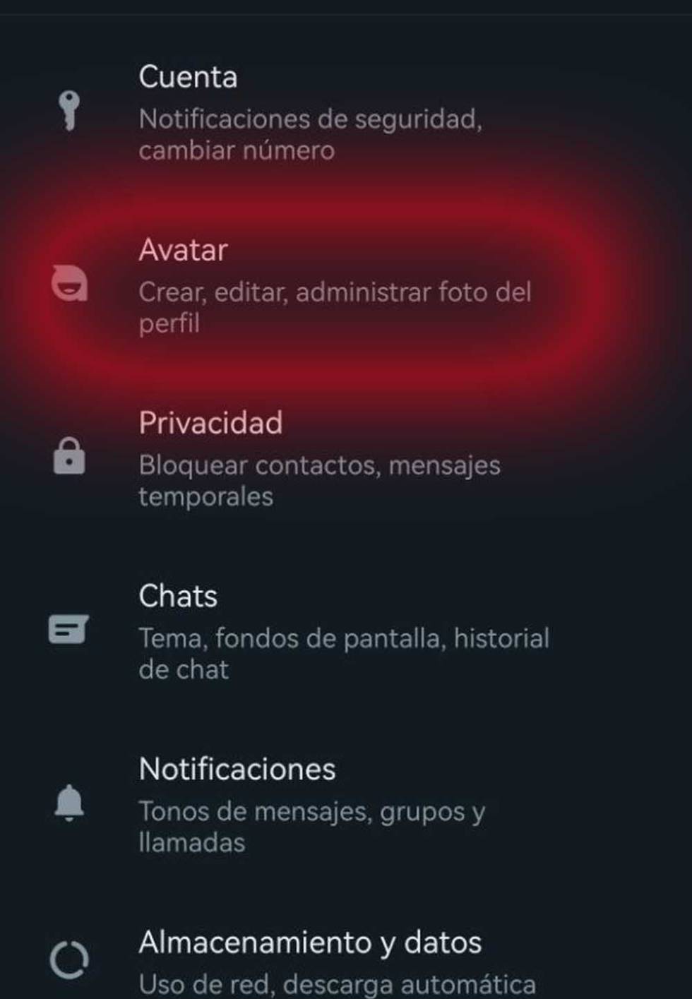 Avatar option in WhatsApp settings