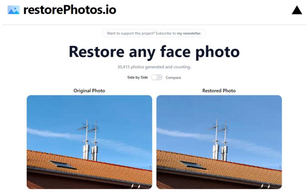 Restore photo via artificial intelligence with restorePhotos.io