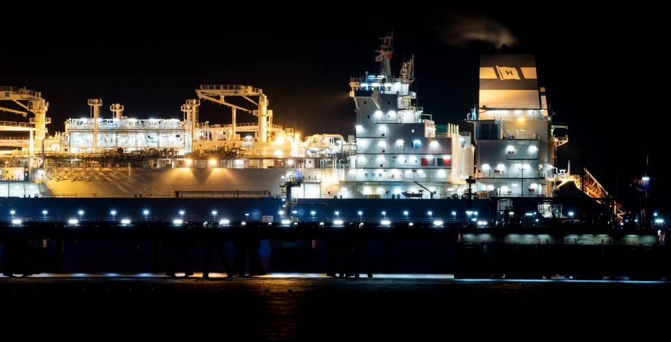 The first LNG tanker to arrive at the new Wilhelmshaven regasification terminal in northern Germany.  The plant is the first of three that Berlin has decided to build in 2022 to reduce its dependence on Russian gas.