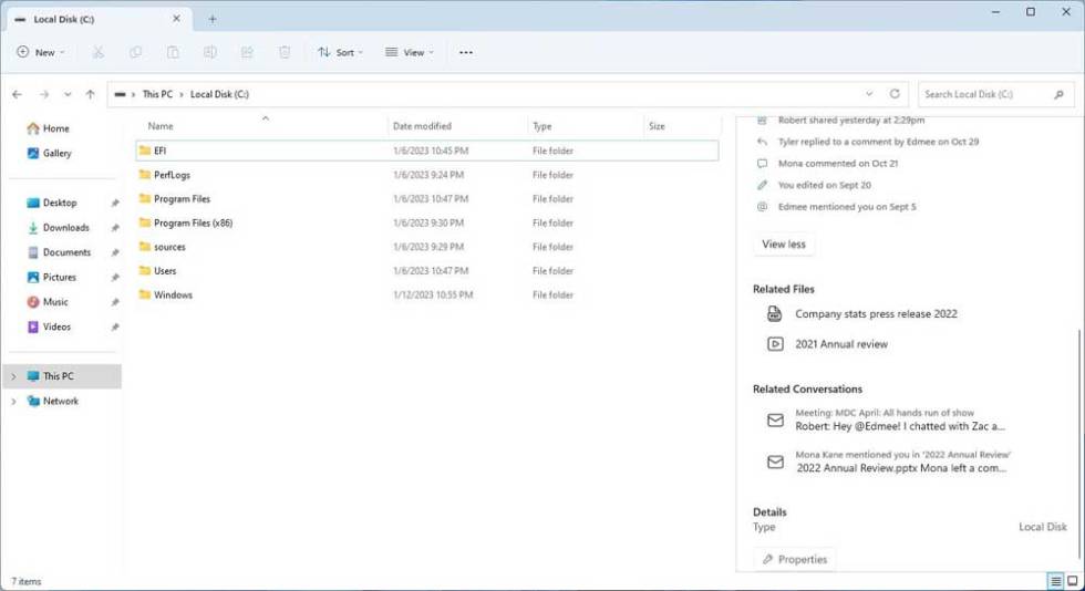 New options in Windows 11 File Explorer