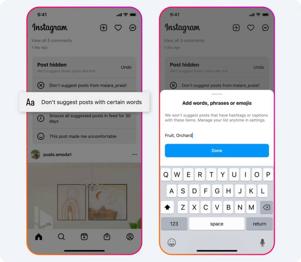 Improved content control on Instagram