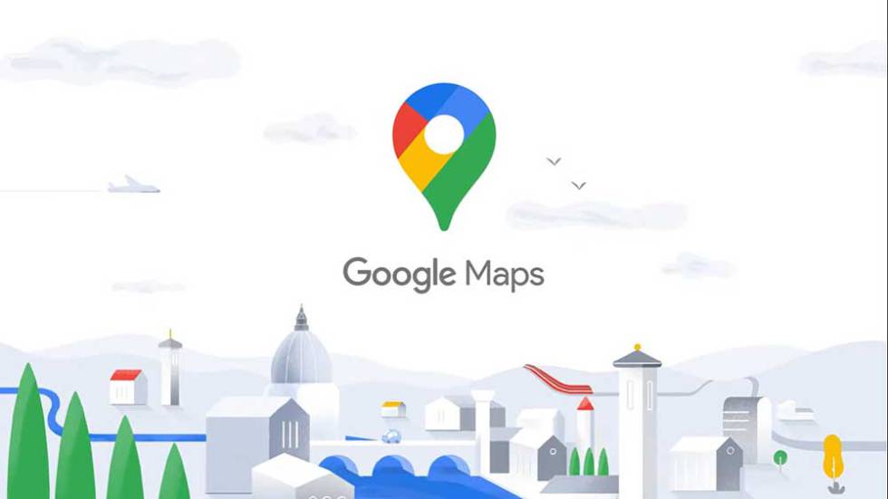 Google Maps logo with city background