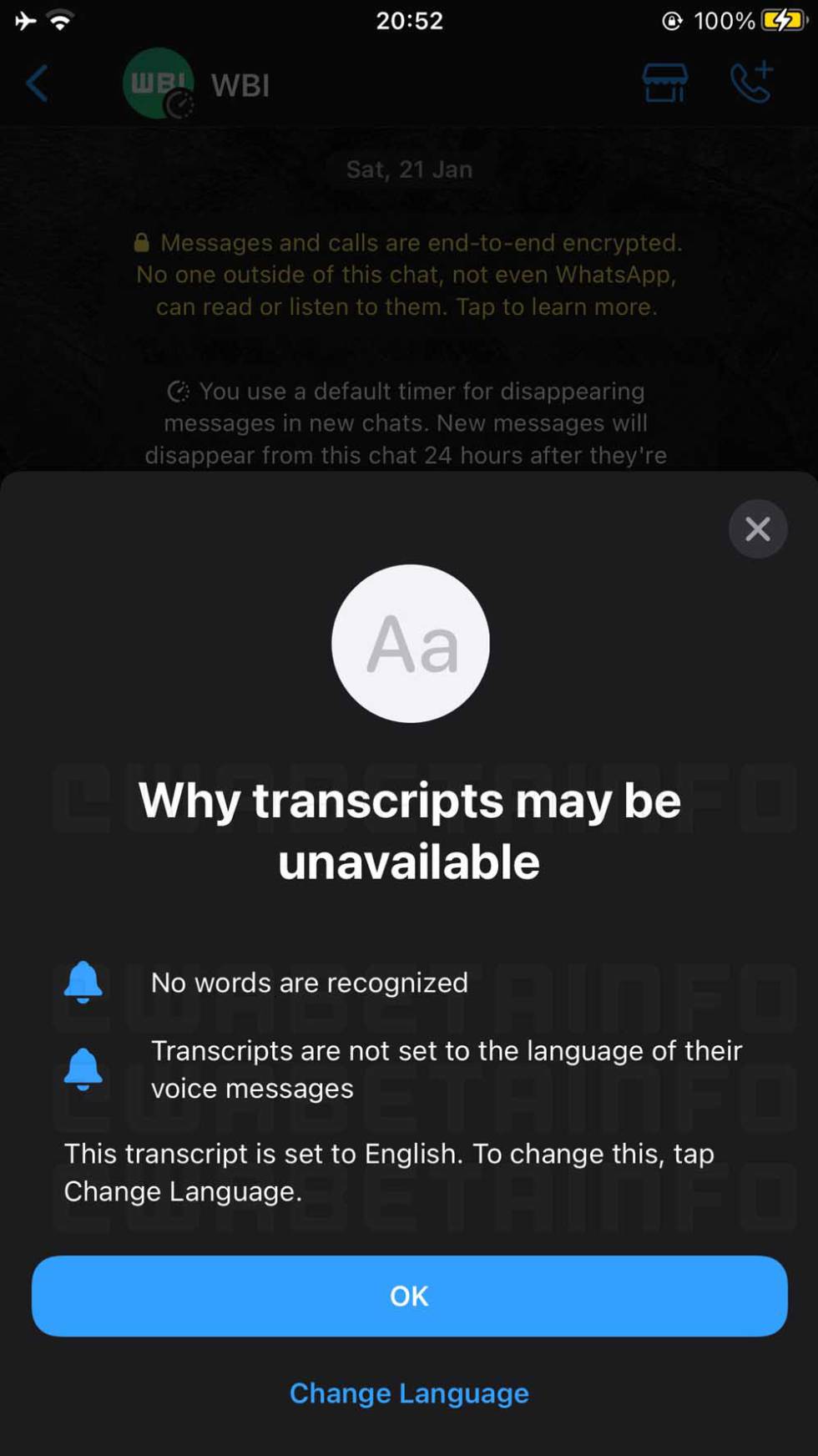 WhatsApp transcription tool