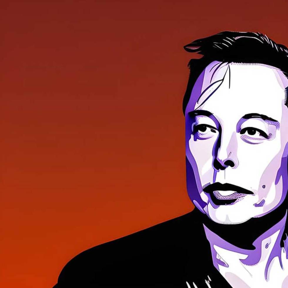 Dibujo de Elon Musk con fondo rojo