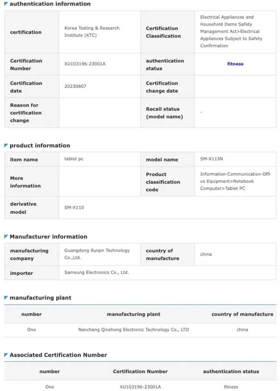 Datos de la Samsung Galaxy Tab A9