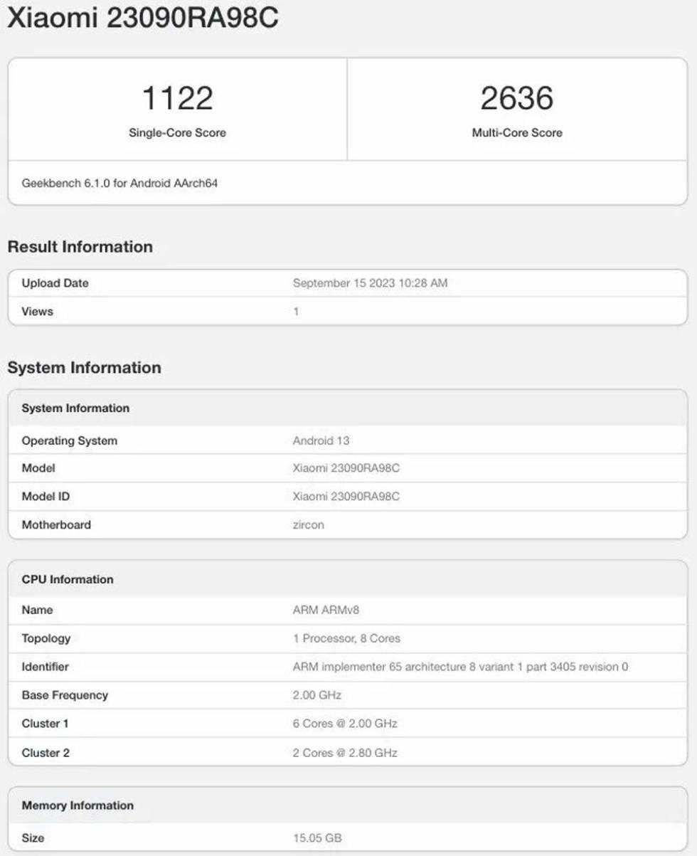 Resultados en Geekbench del Redmi Note 13 Pro+