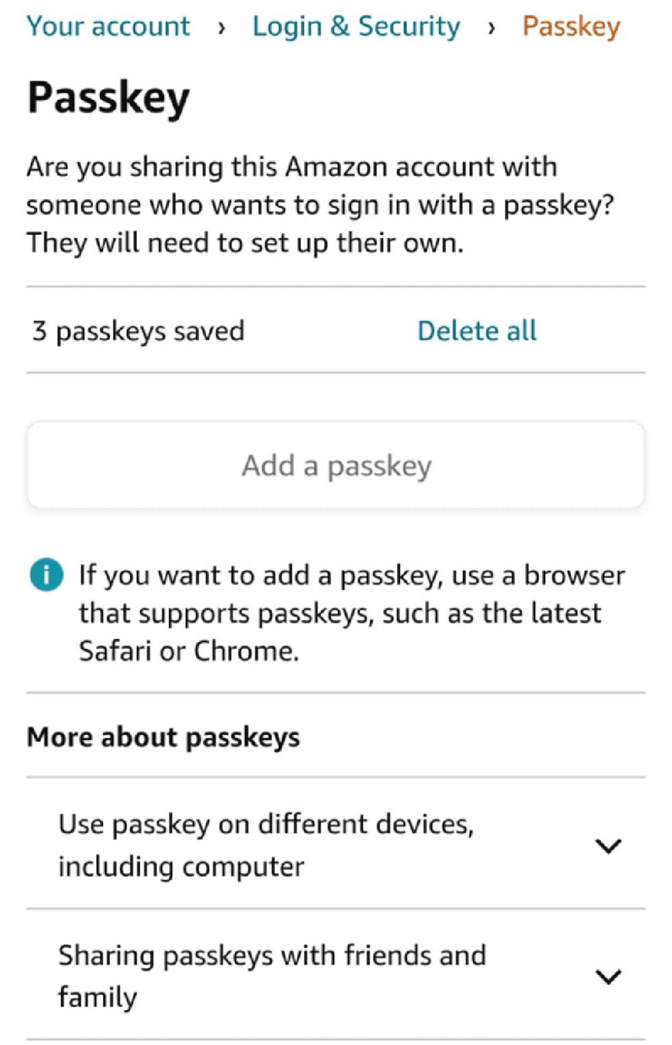 Clave de acceso en la aplicación de Amazon