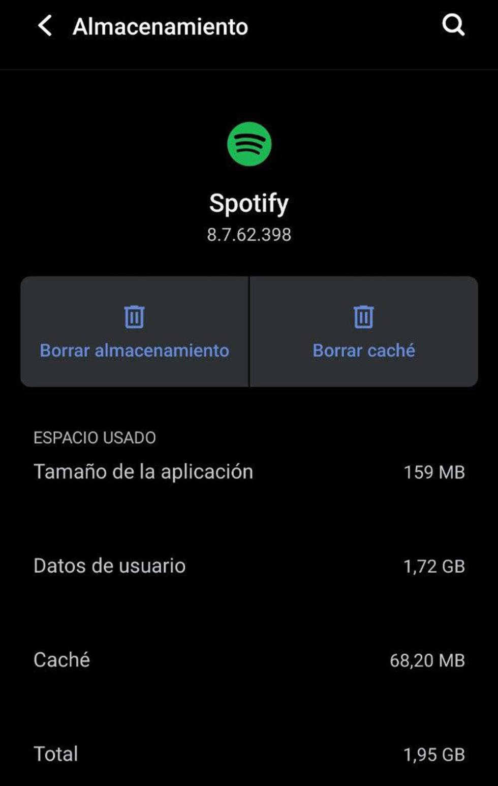 Alamcenamiento de la app Spotify