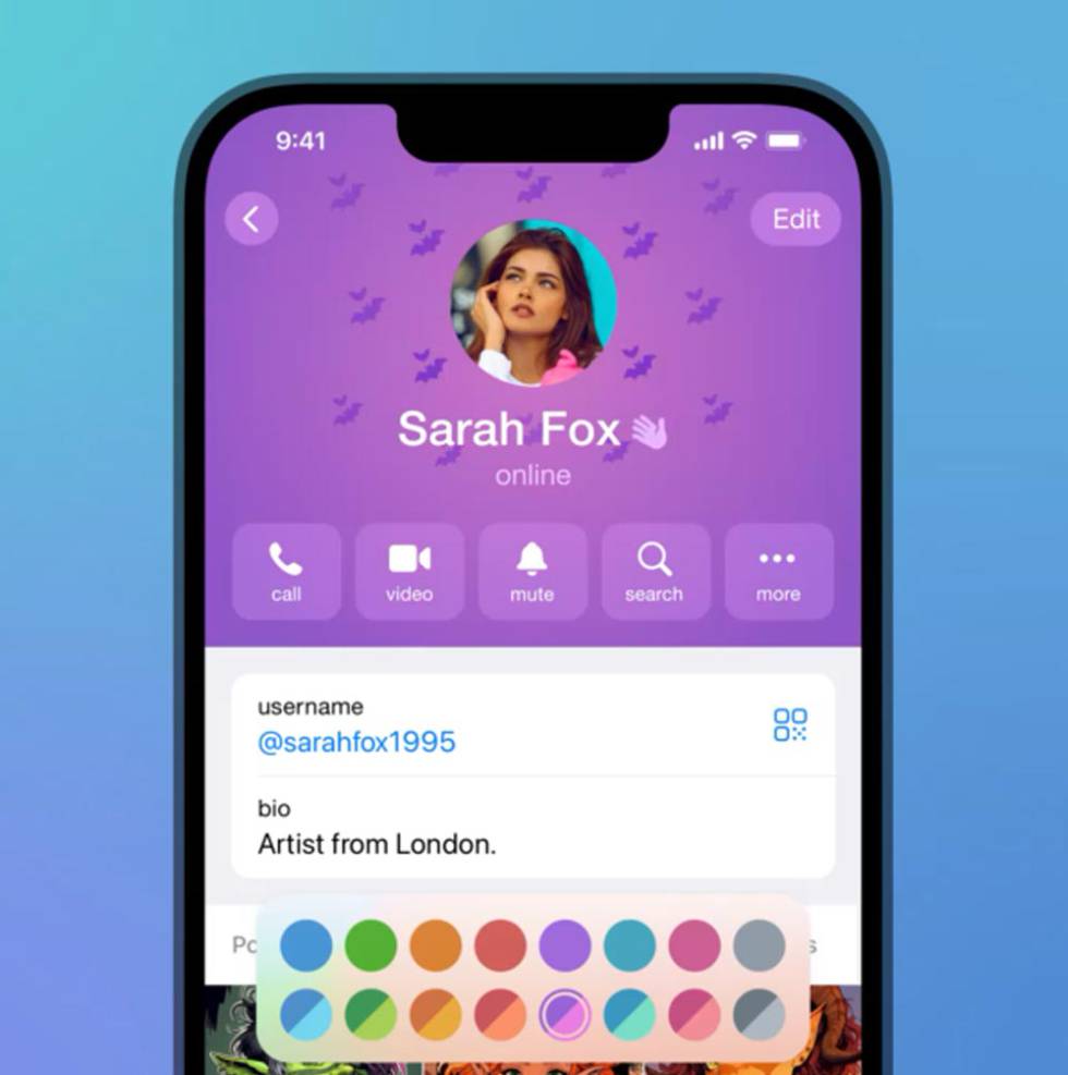 Colores de perfiles en Telegram