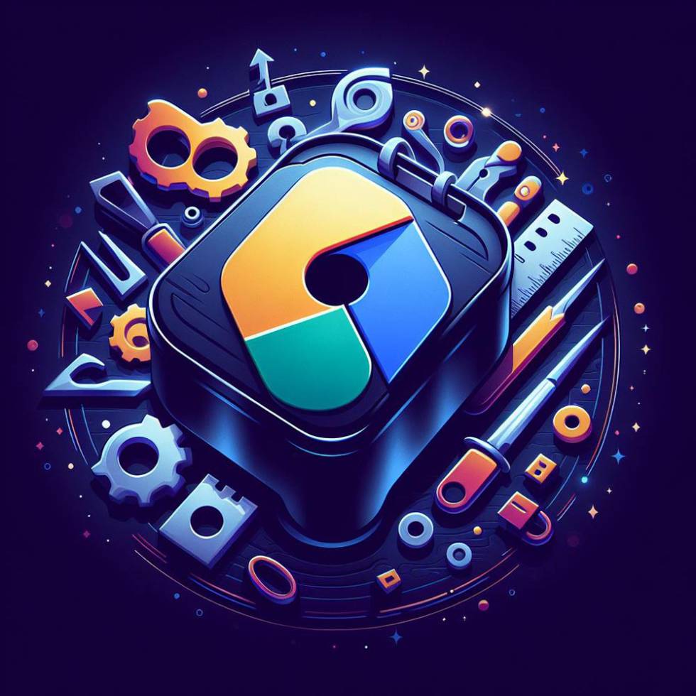 Logo de Drive con herrmientas de fondo