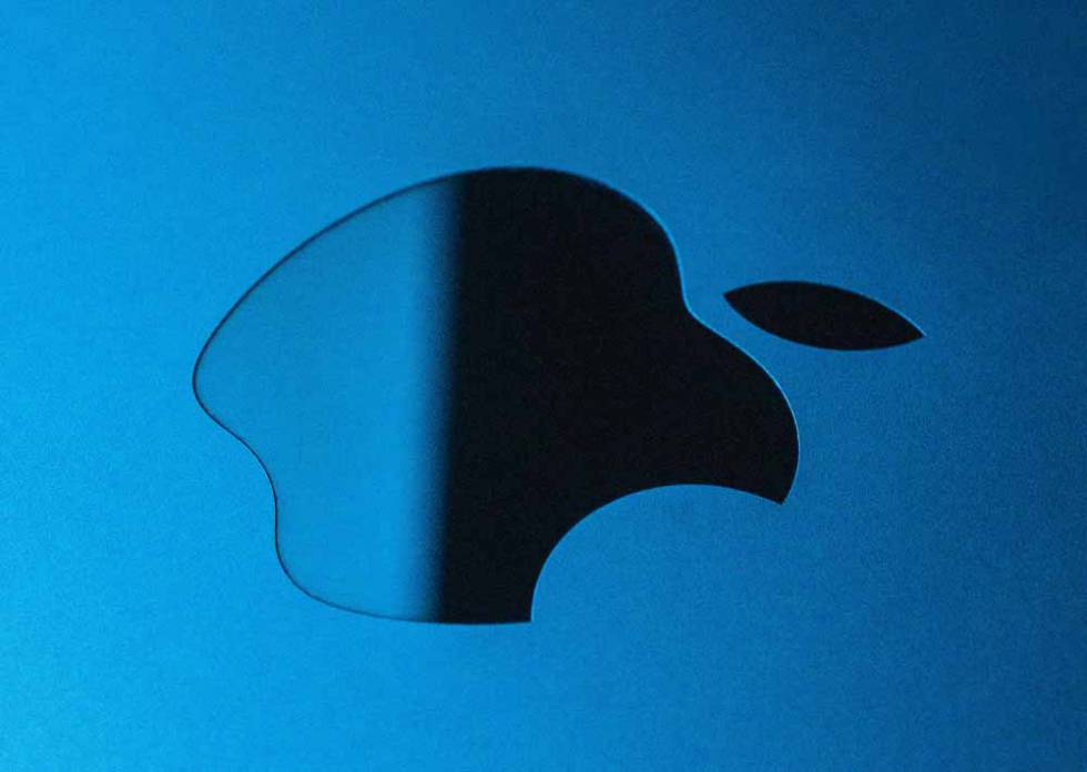 Logo de Apple con fondo azul