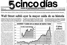 Portada de Cinco días del 19. oct. de 1987: Lunes negro en las Bolsas mundiales