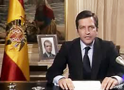 Adolfo Suárez, durante su discurso de dimisión